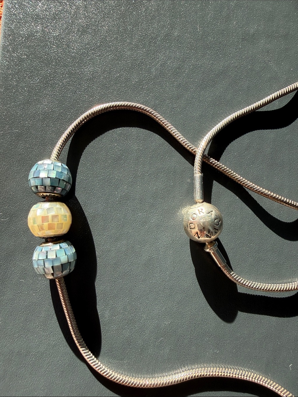 Pandora Silver Essence (retired) Necklace with Blue and Cream Mosaic Beads